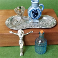 Jesus metal ovalt fad opsats vase kande gammelt miniature til dukkehuset genbrug